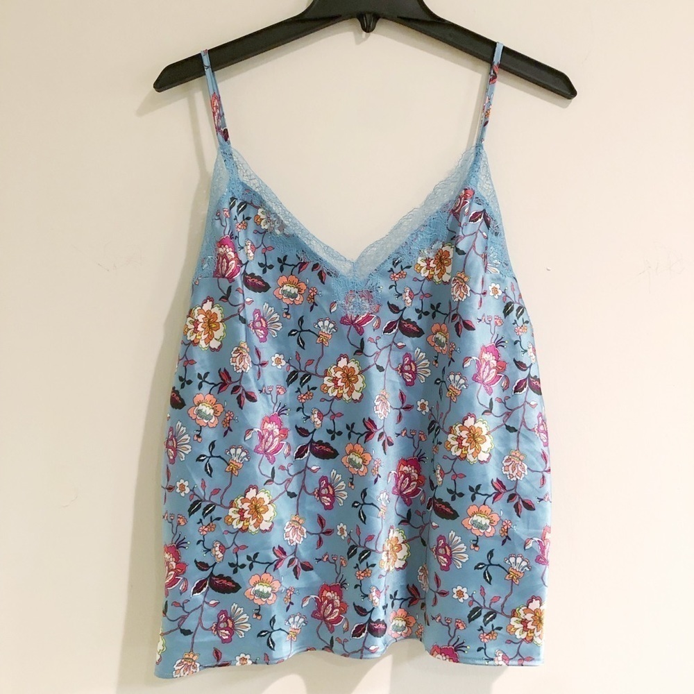 Victoria’s Secret Y2K Silky Floral Pattern Tank Top Cami Shirt with Eyelash Lace